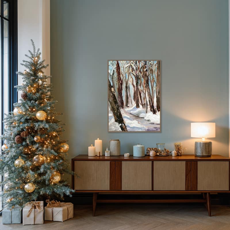 Woods in Winter by Sandra Iafrate Framed Canvas Wall Art Print - Sylvie Dark Gold