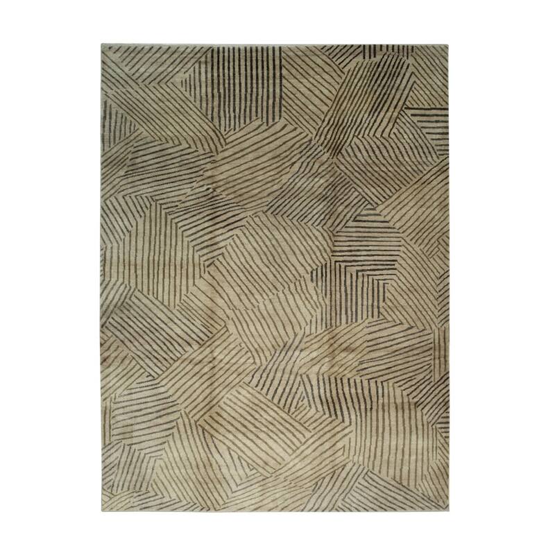 Gold Handmade Wool Transitional Rug 9' x 11'9 - Hand Knotted Natural Dyes Soft Pile Cotton Foundation - N/A