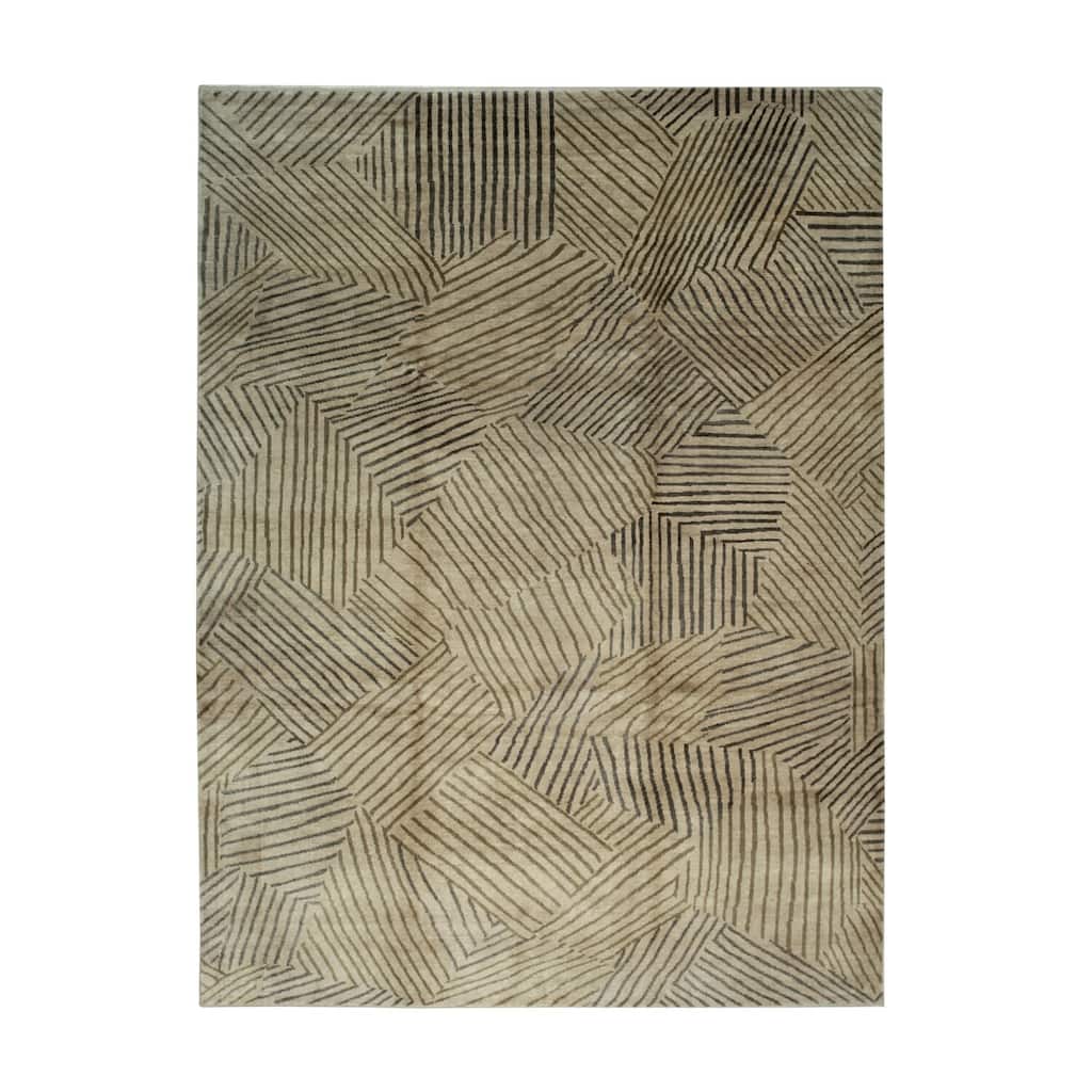 Gold Handmade Wool Transitional Rug 9' x 11'9 - Hand Knotted Natural Dyes Soft Pile Cotton Foundation - N/A