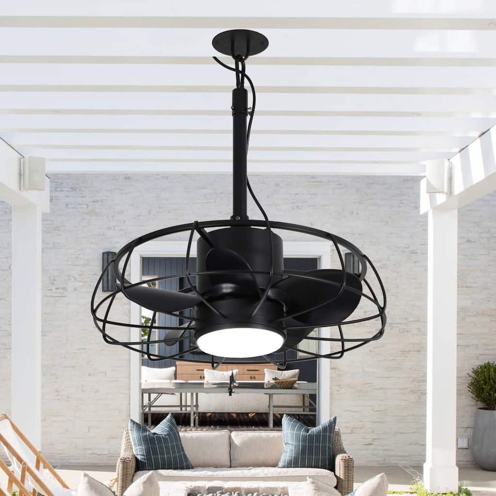 20" Indoor/Outdoor Black Industrial Plug-In Ceiling Fan w/Light