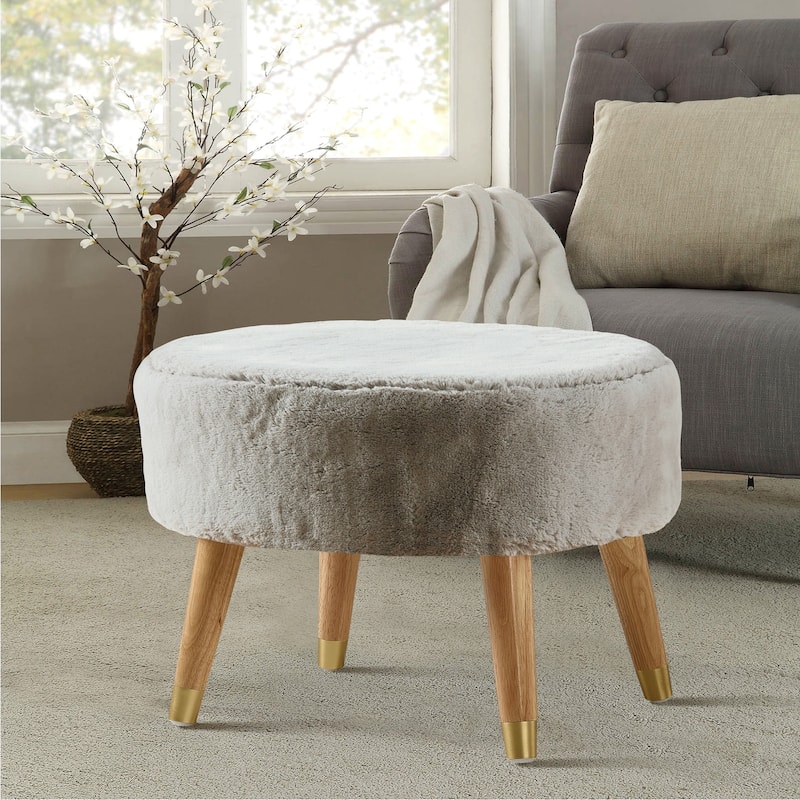 Serenta Heavy FauxFur Oval Ottoman - Pure Cashmere