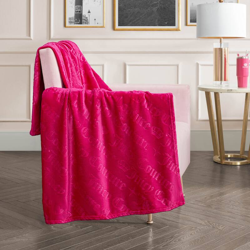 Juicy Couture Embossed Plush Throw Blanket