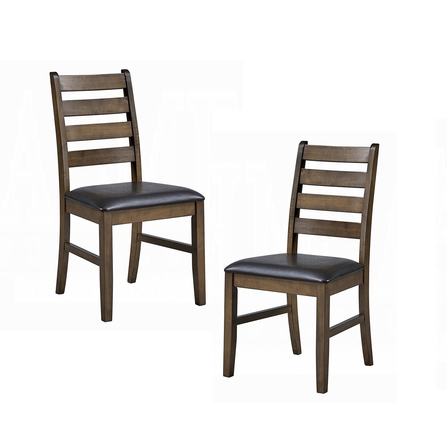 Solid Rubber Wood Dining Side Chairs, Brown Synthetic Leather Upholstery Kitchen Furniture, Walnut Finish, Set of 2p