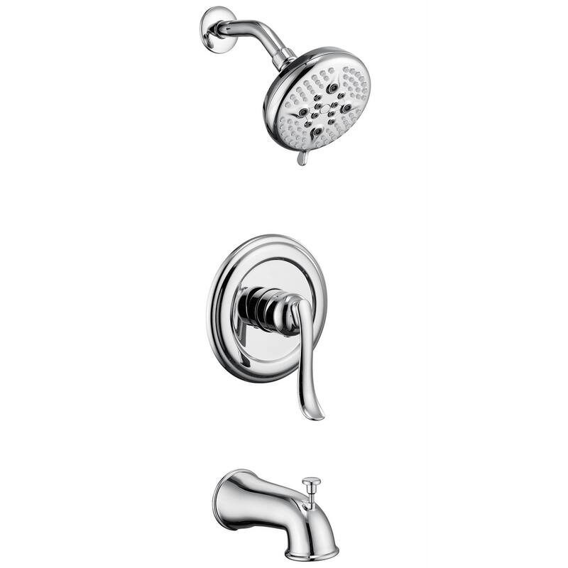 Complete Shower System with Tub Shower Faucet Set 5in Head Matte Black - Chrome