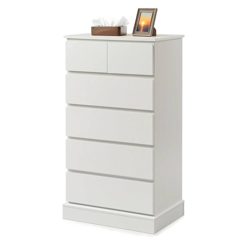 6 Drawers Dresser, Tall Dresser for Bedroom, Modern Chest of Drawers with Concealed Handles, Vertical Wood Storage Cabinet