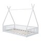 preview thumbnail 18 of 20, Twin Size Floor Bed, Platform Bed Frame with Fence and Roof, Solid Wood Playhouse Bedframe w/Open Door, No Box Spring Needed