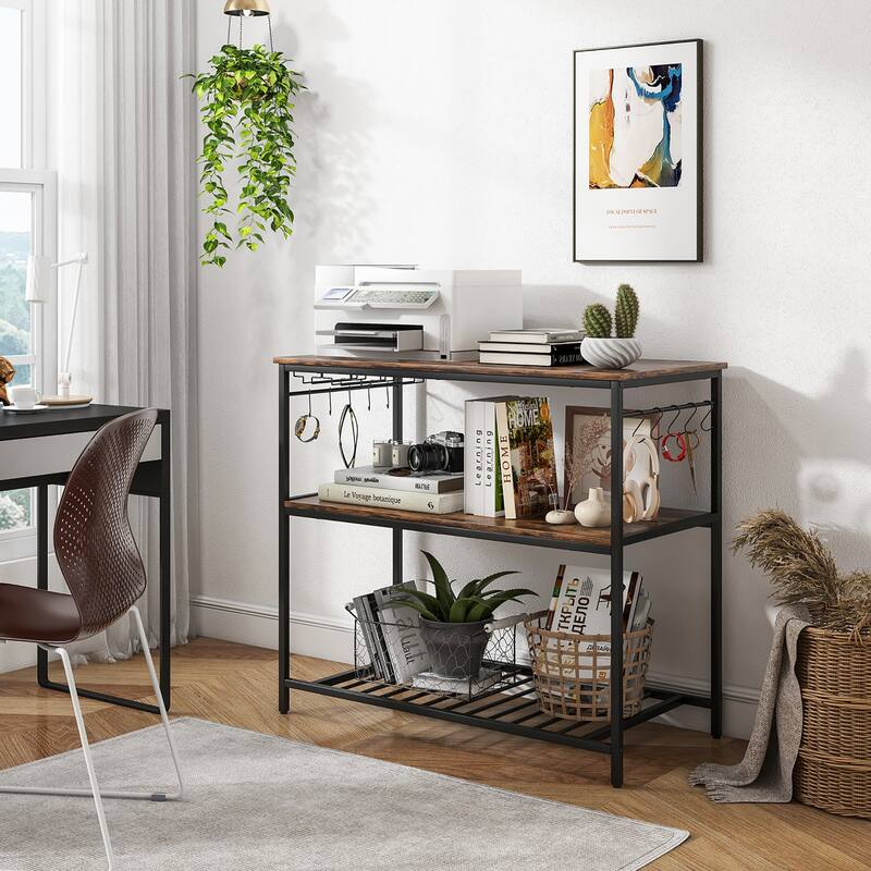 Gymax Kitchen Island 3-Tier Prep Table with Wine Glass Holders Large