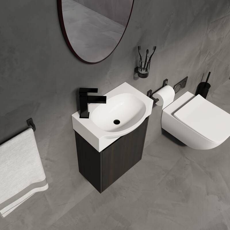 16" Bathroom Vanity Sink Combo with Ceramic Sink, Oak Cabinet for Small Bathrooms and Powder Rooms