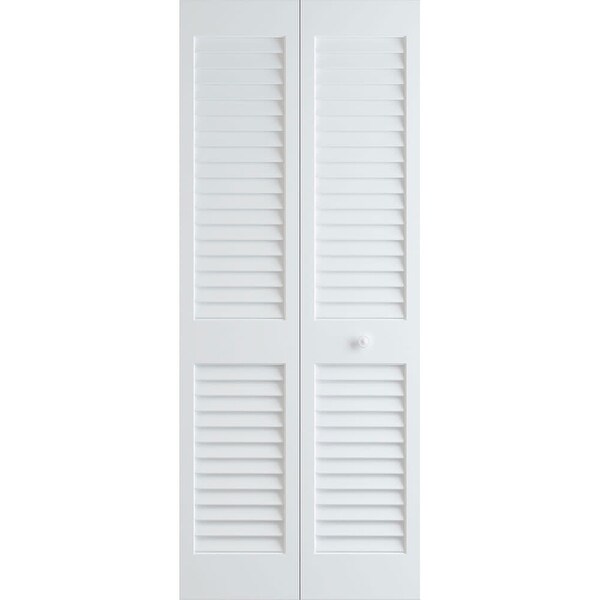 Frameport PLA-BI-L-6-2/3X2-H Plantation 24" by 80" Louver/Louver Interior Bifold Door with Installation Hardware - Primed