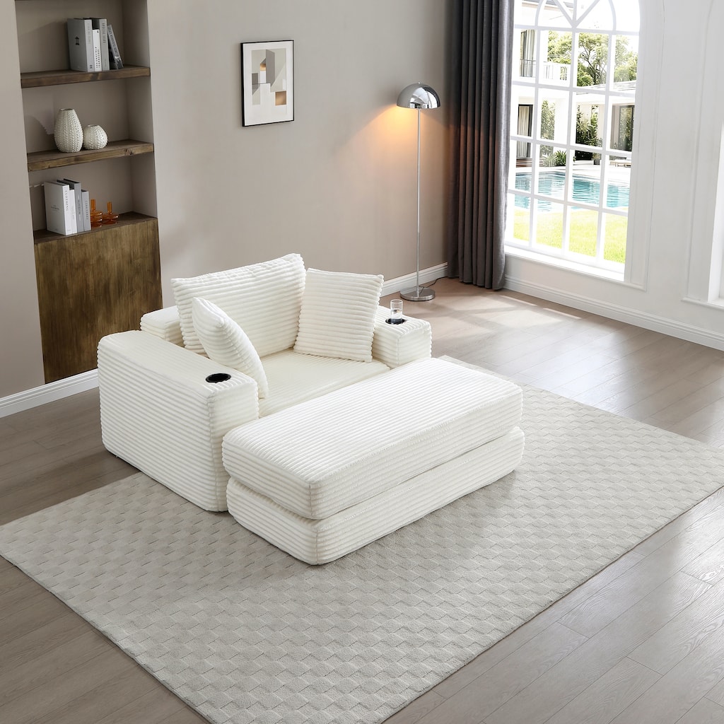 52.4'' Boneless Chaise Lounge Chair Indoor-Oversized Cloud-Like Cozy Comfy Modular 3-in-1 Sofa Bed