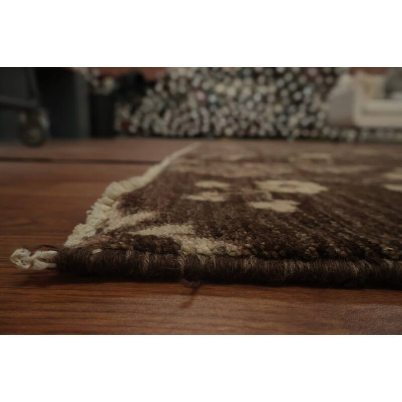 Hand Knotted Oriental 100% Wool Carpet Modern All-Over Brown Art & Craft Area Rug - 8' 1'' X 5' 7''