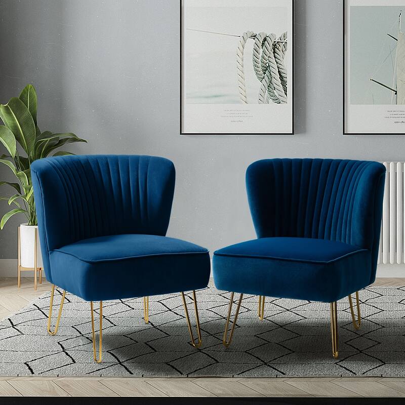 Barto Upholstered Side Chair with Tufted Back Set of 2 by HULALA HOME - NAVY