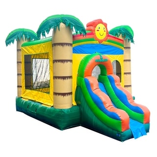 Pogo Bounce House Crossover Bounce House with Slide, Tropical Jungle Smiley Face Non-Printed