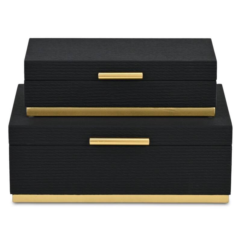 Eira Set of 2 Rectangular Decorative Storage Boxes - Retro Stripe Pattern with Gold Hardware