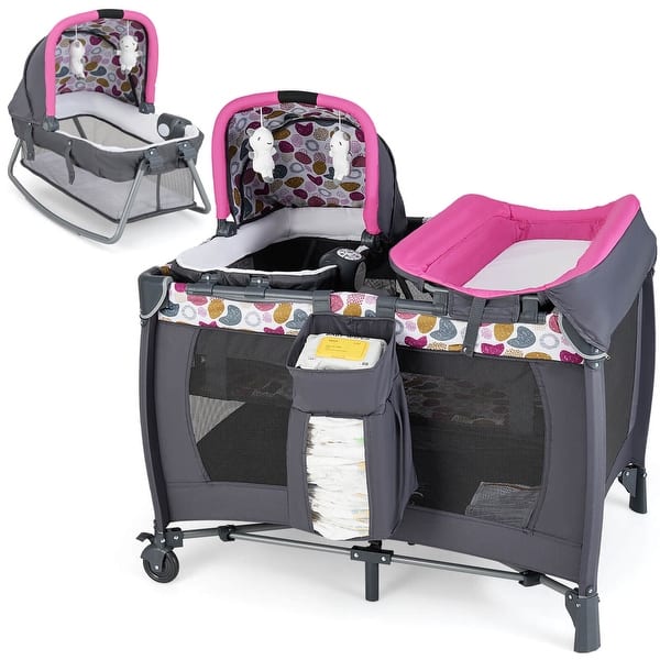slide 2 of 20, Babyjoy 4-in-1 Convertible Portable Baby Playard Newborn Napper with - See Details