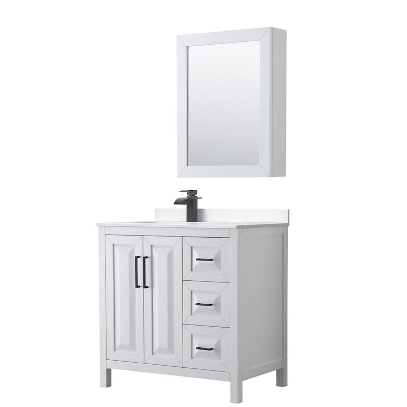 Wyndham Collection WCV252536S-Left-VCA-MED Daria 36" Free Standing - White / White Cultured Marble Top / Matte Black