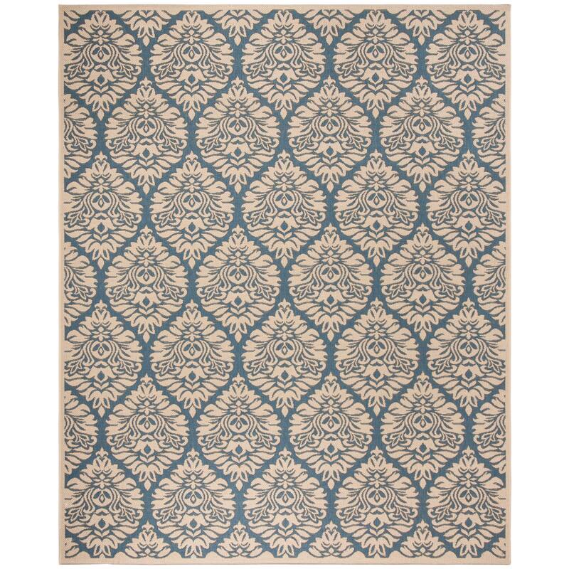 SAFAVIEH Linden Alison Indoor/ Outdoor Waterproof Patio Backyard Rug - 6'7" Square - Blue/Creme