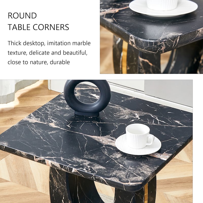 Modern Minimalist Wood Marble-Patterned MDF Square Coffee Table