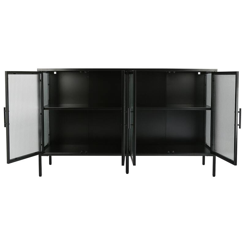 Stylish 4-Door Tempered Glass Cabinet, 4 Glass Doors Adjustable Shelf