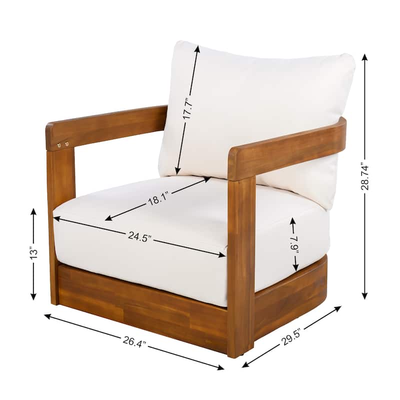[Set of 2] Premium Acacia Wood Outdoor Club Chair, Curved Tub Design, Water-Resistant Cushions, All-Weather Slat Construction