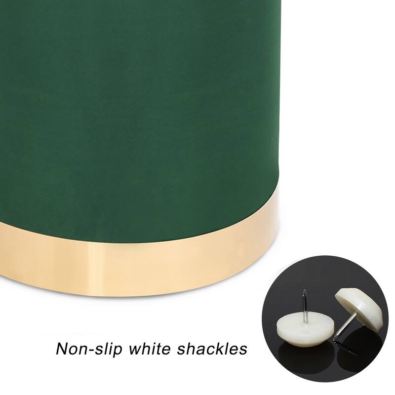 Adeco Round Ottoman Footstool Velvet Padded Vanity Stool Gold Trim