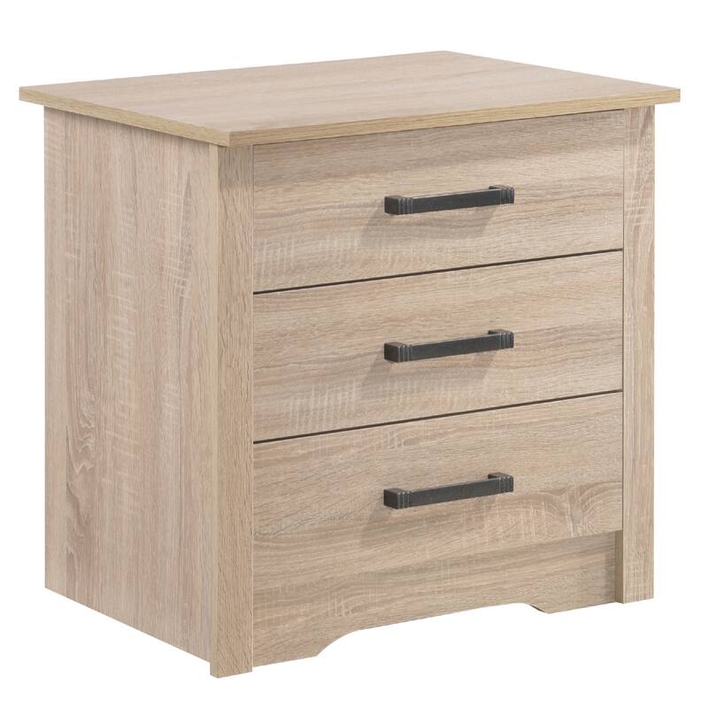 3-Drawer Wooden Nightstand - 23" - Light Brown