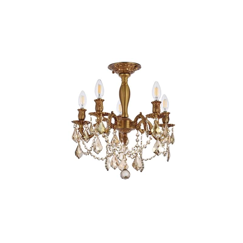 Somette Meilen 5-light Royal Cut Gold Crystal and French Gold Flush Mount