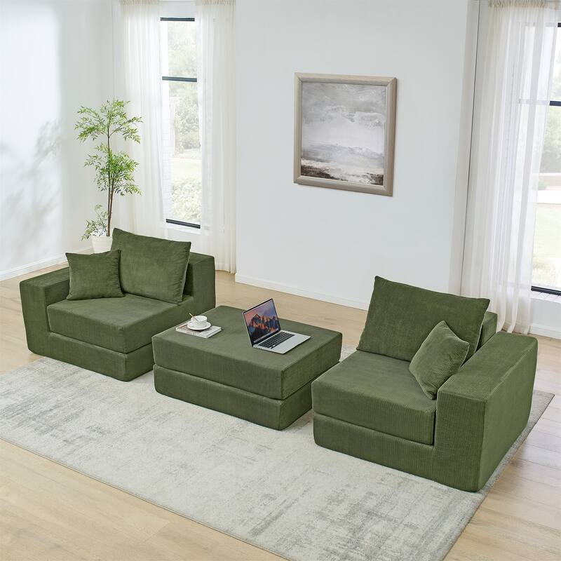 Modular Cloud Sectional Couch, Modern Upholstered L-Shaped Sofa with Removable Ottoman