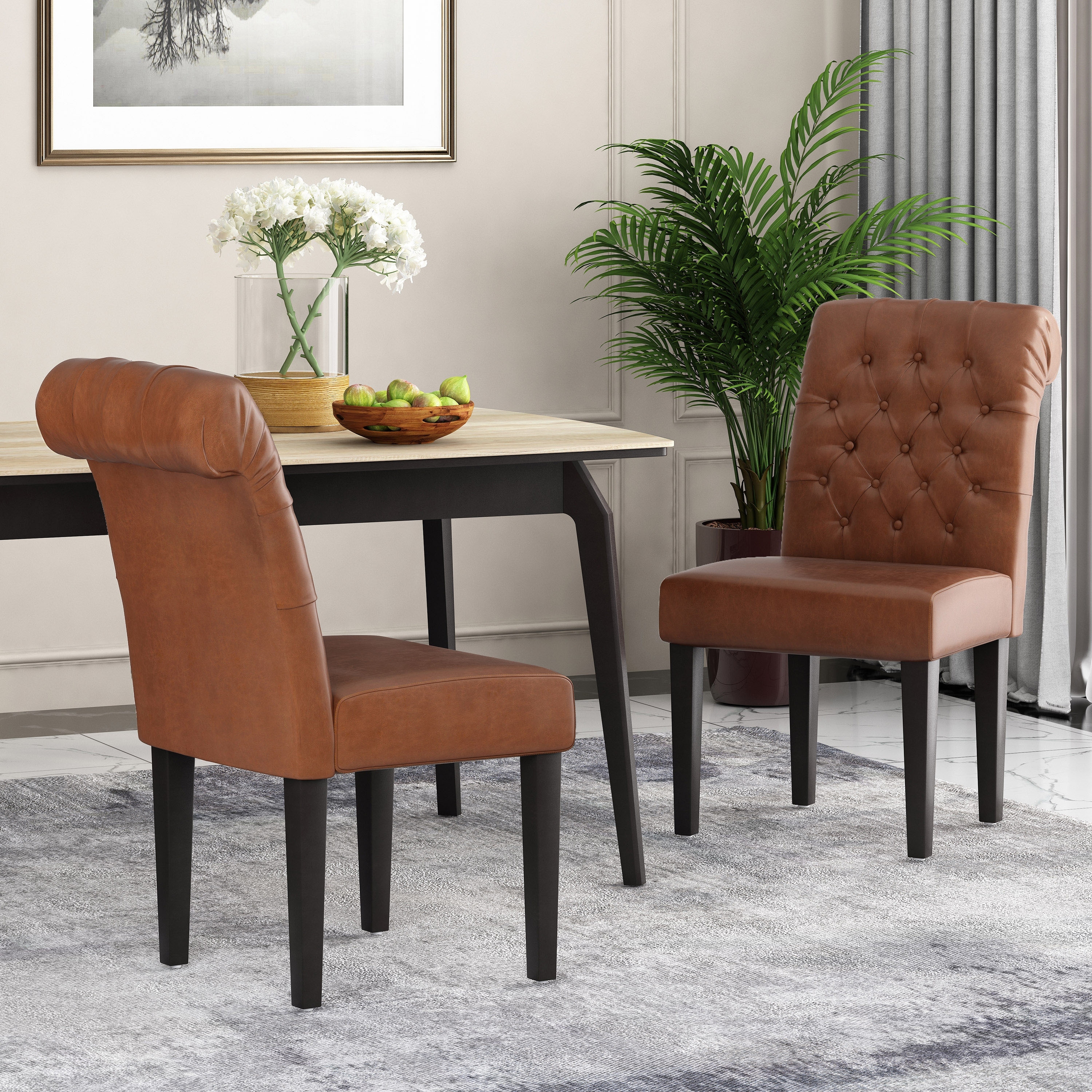 Roomfitters Upholstered Dining Chairs Set of 2, Tufted High-Back Side Chairs, Contemporary Accent Seating
