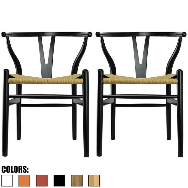 2xhome Set of 2 Modern Wood Elbow Chair Y Back For Kitchen Dining Room With Woven Wish Bone Seat Bedroom Restaurant Kitchen. Opens flyout.