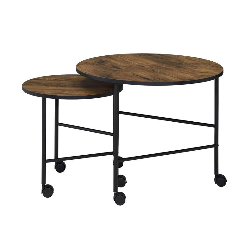 2 Piece Nesting Table Set with Caster-Wheels, Vintage Oak - Oak,Vintage