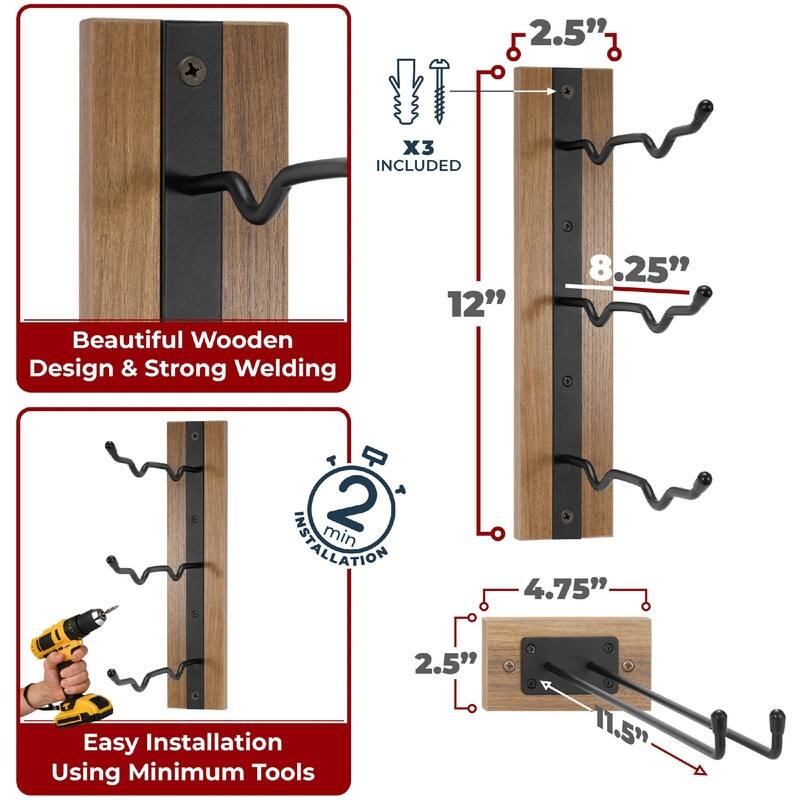 Wall Mounted Wine Rack - 8.25"D x 2.5"W x 12"H