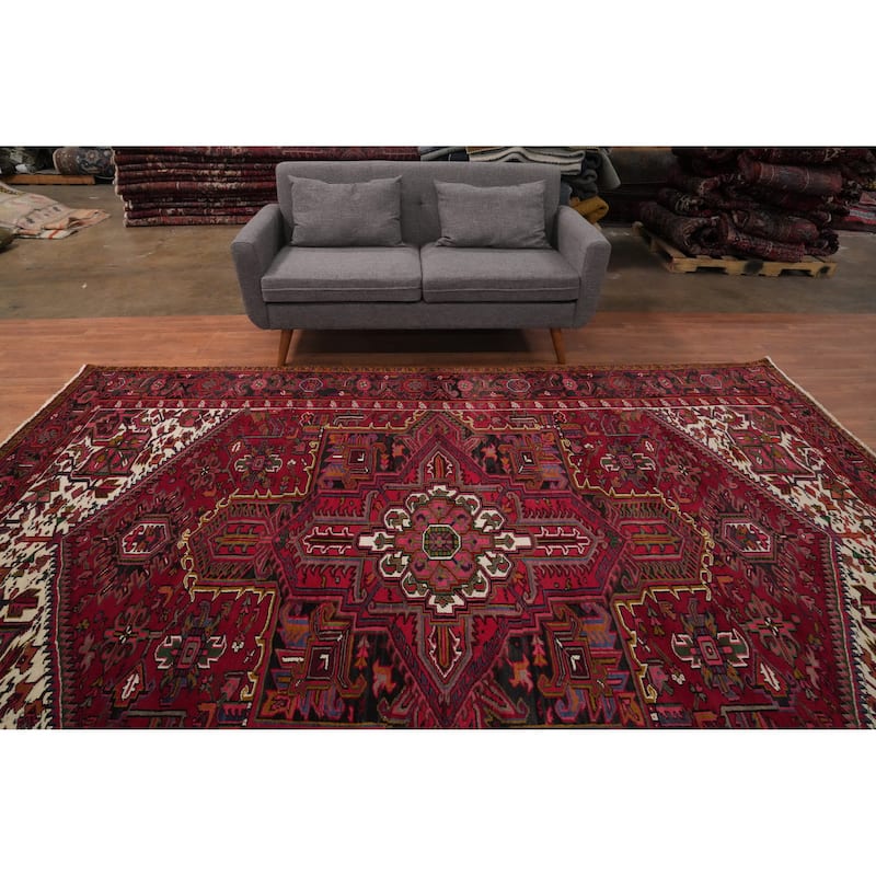 Hand Knotted Oriental 100% Wool Carpet Traditional Medallion Red Heriz Area Rug - 11' 5'' X 8' 1''