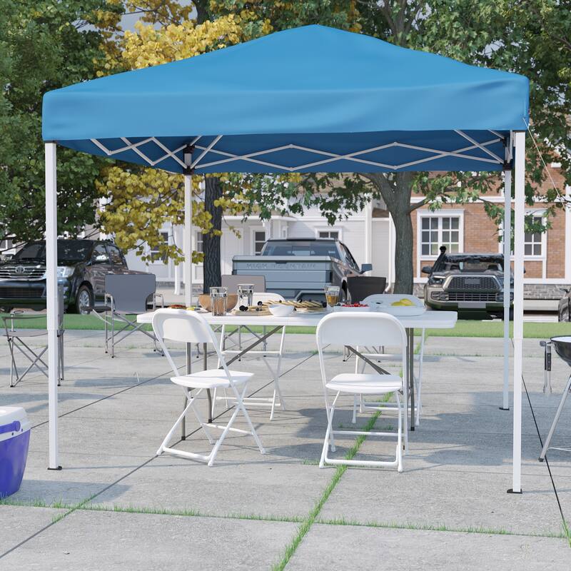 8' x 8' Pop Up Canopy, Folding Table and 4 Folding Chairs Bundle - Blue