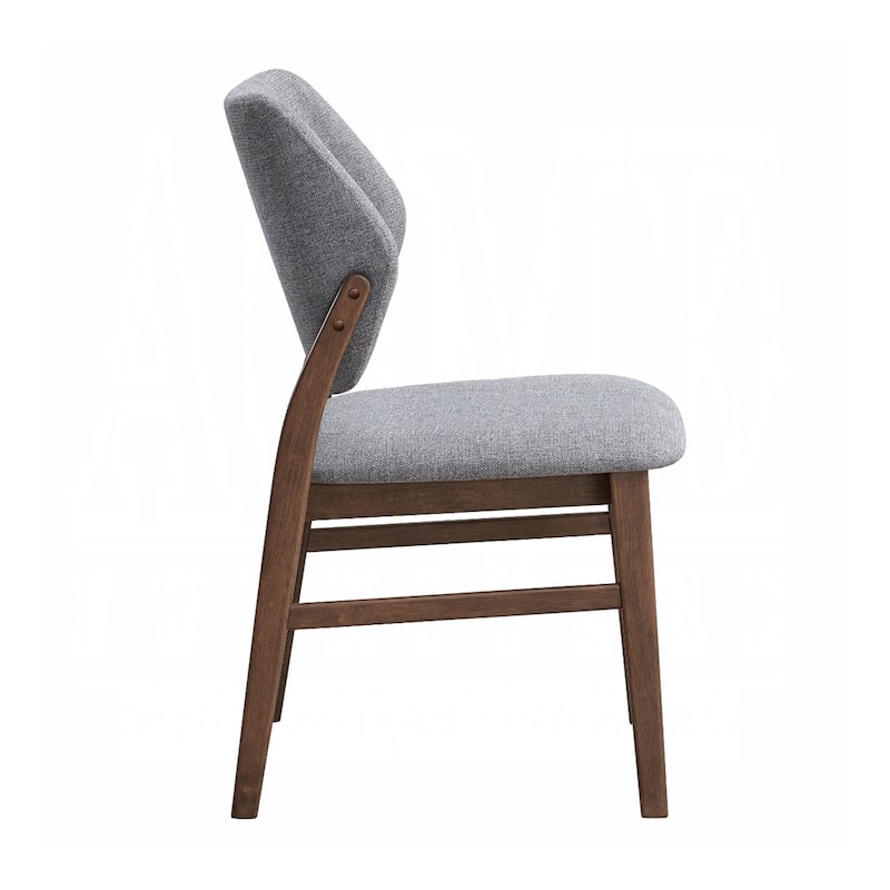 Set of 2 Linen Upholstered Dining Chairs with Wingback in Light Gray and Walnut