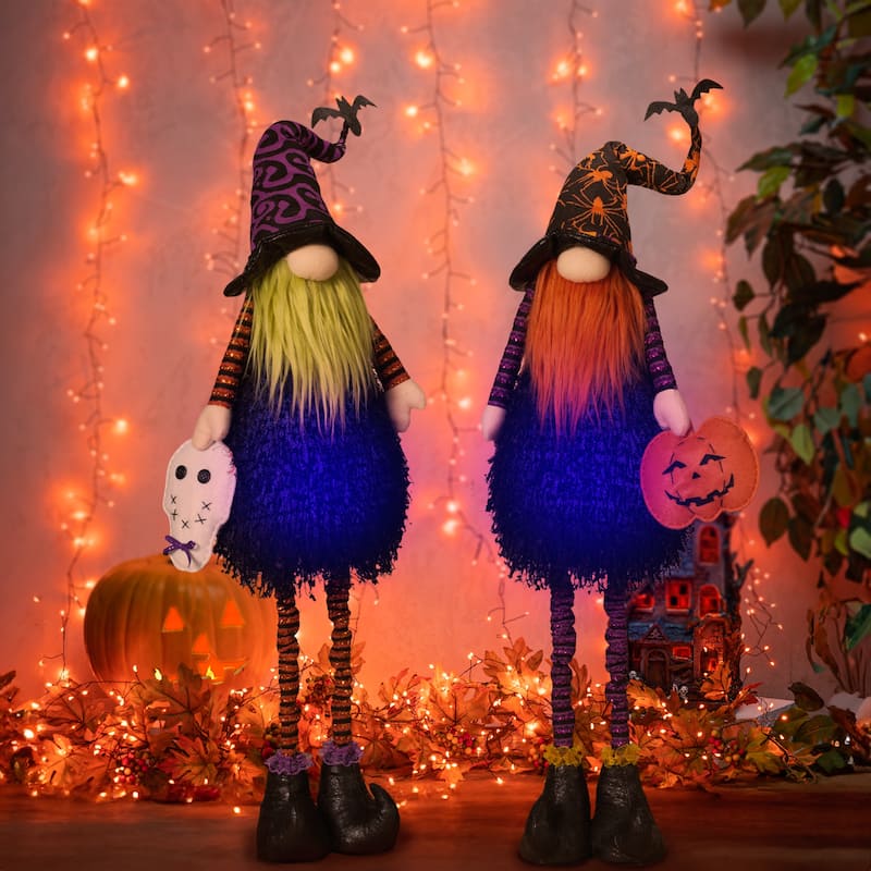Set of 2 Lighted Whimsical Halloween Gnomes with Flexible Legs