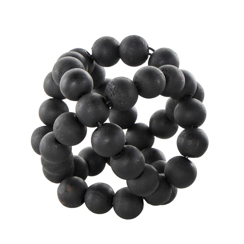Black Wood Beaded Orbs & Vase Filler with Overlapping Rings (Set of 3)