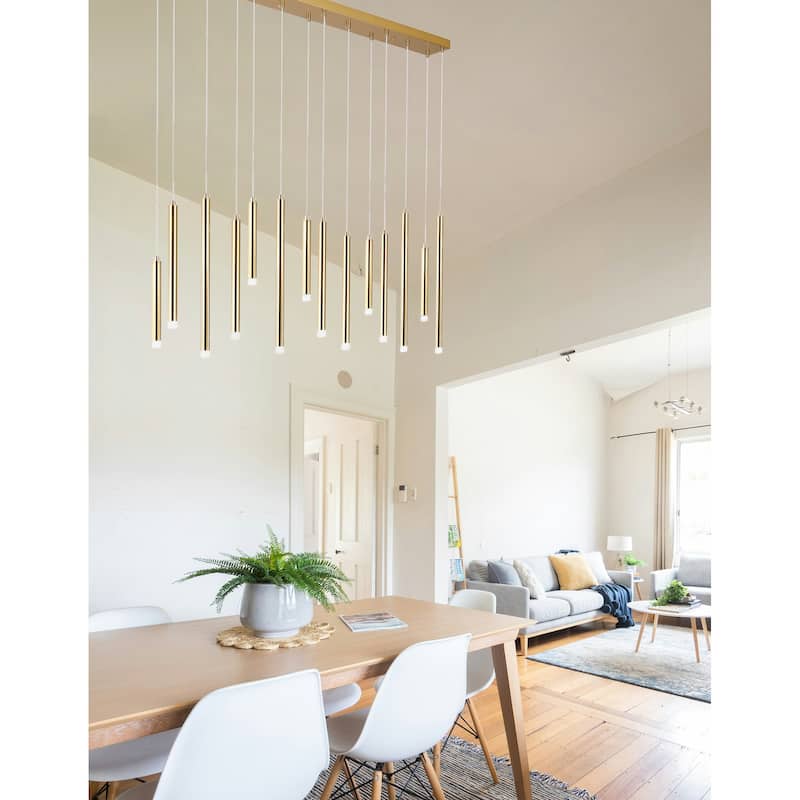 14 Light Linear LED Integrated in Black or Gold Cluster Chandelier, Luxury Kitchen Island Dining Room Pendant