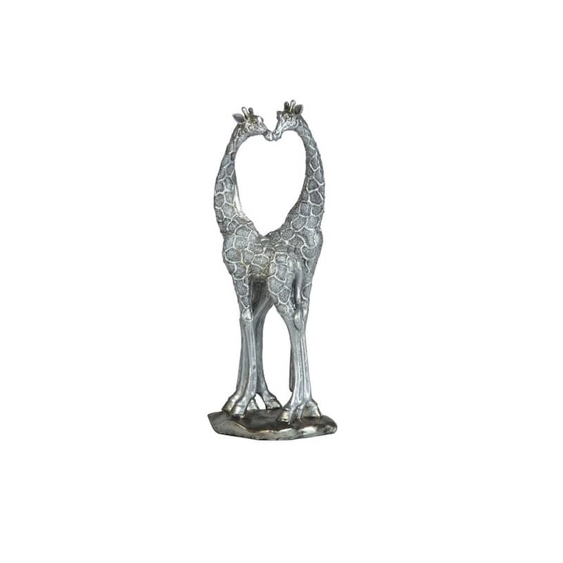 Q-Max 12"H Silver Giraffe Couple with Heart Shaped Figurine