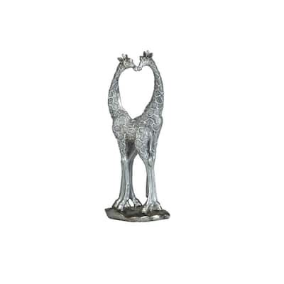 Q-Max 12"H Silver Giraffe Couple with Heart Shaped Figurine