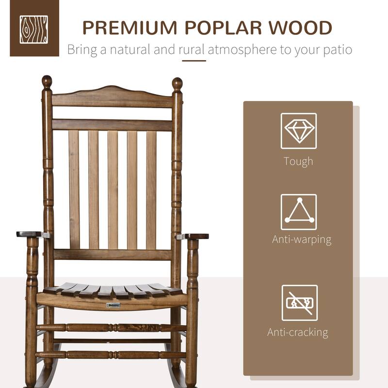 Outsunny Traditional Wooden High-Back Rocking Chair For Porch (Excluding the table) - Brown