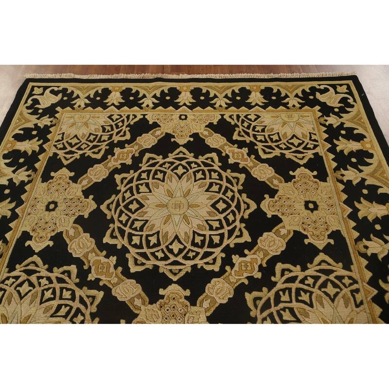 Black & Gold Agra Indian Area Rug Handmade Wool Carpet - 6'2"x 9'4"