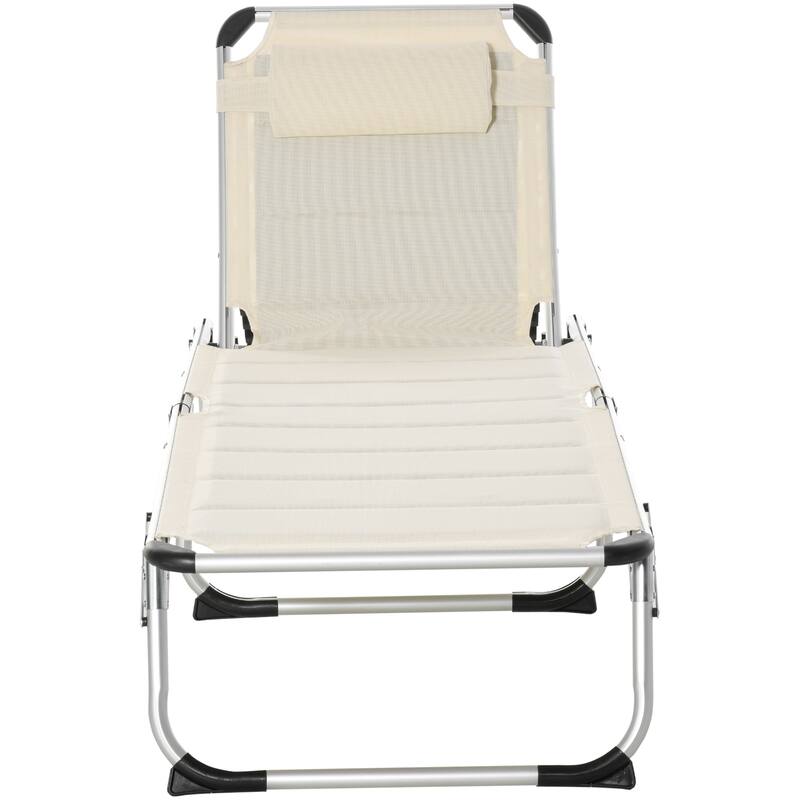 Foldable Outdoor Lounge Chair with 5-Position Recline, Cushioned Seat and Headrest for Beach Patio or Poolside