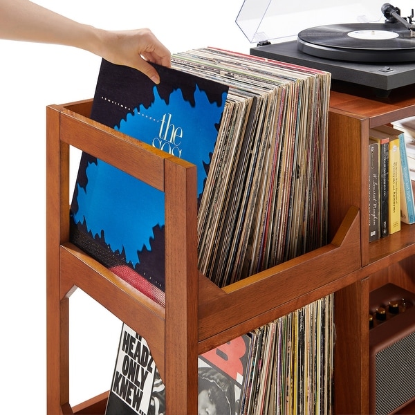 Crosley Asheville XL Record Player Stand With Vinyl Storage - On