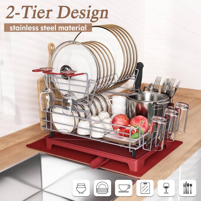 JASIWAY 2 Tier Kitchen Stainless Steel Dish Rack