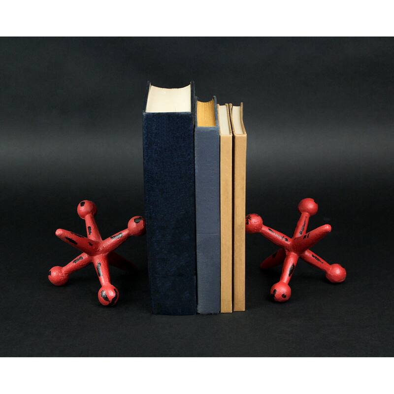 Zeckos Red Cast Iron Giant Jack Decorative Bookends (Set Of 2) - 3.75 X 4.75 X 4.5 inches