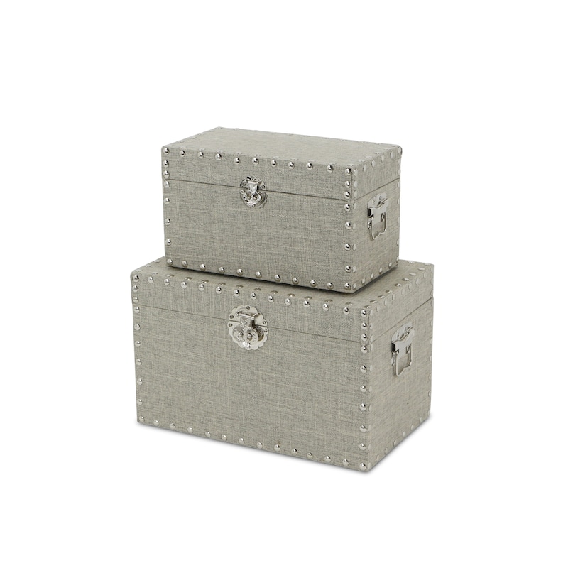 Beige Linen Box with Metal Studs (Set of 2)