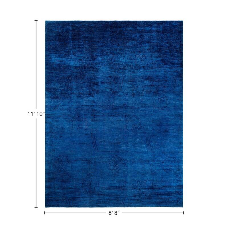 Overton Hand Knotted Wool Vintage Inspired Modern Contemporary Overdyed Blue Area Rug - 8' 8" x 11' 10"