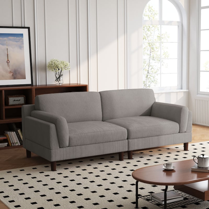 90" Oversized Corduroy Living Room Sofa With Reversible Cushions - Light Grey