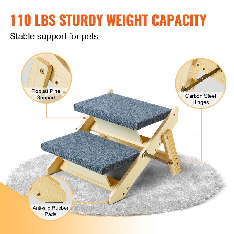 2-in-1 Natural Wooden Foldable Pet Stairs and Ramps Ideal for Small to Large Pets